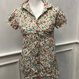 Orange and Aqua Floral Top, Juniors Small